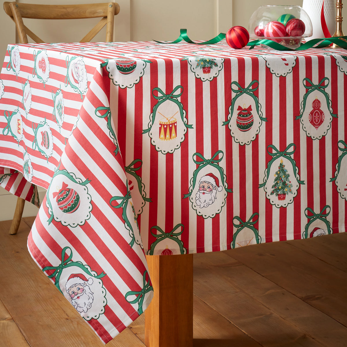 Catherine Lansfield Christmas Vintage Stripe Cotton Tablecloth in Red