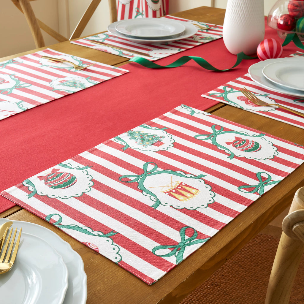 Catherine Lansfield Christmas Vintage Stripe Cotton Placemats 4 Pack in Red