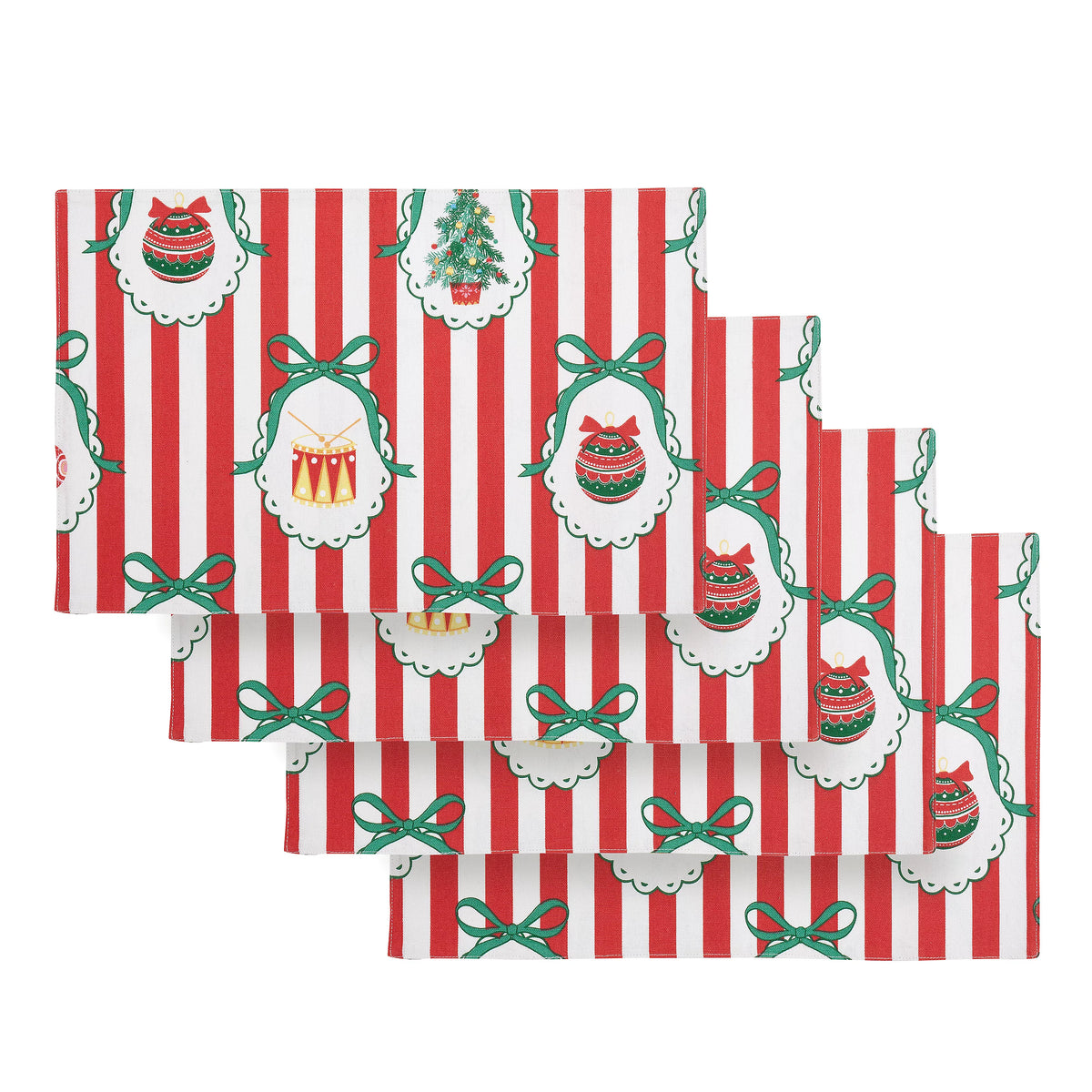 Catherine Lansfield Christmas Vintage Stripe Cotton Placemats 4 Pack in Red