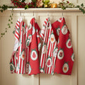 Catherine Lansfield Christmas Vintage Stripe Cotton Tea Towels 4 Pack in Red