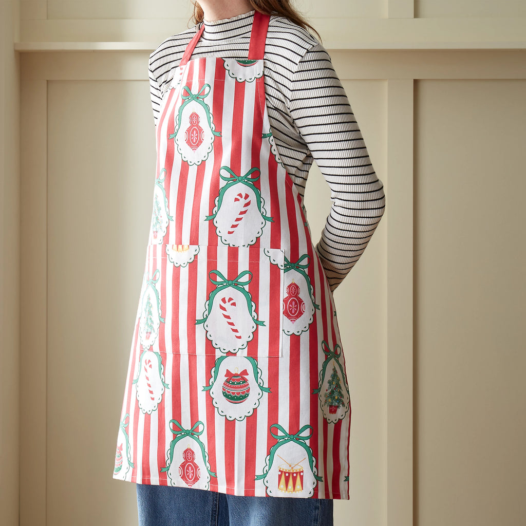 Catherine Lansfield Christmas Vintage Stripe Cotton Kitchen Apron in Red