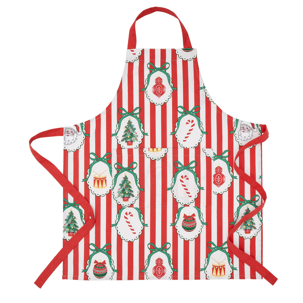 Catherine Lansfield Christmas Vintage Stripe Cotton Kitchen Apron in Red