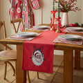 Catherine Lansfield Christmas Vintage Stripe Embroidered Cotton Table Runner in Red