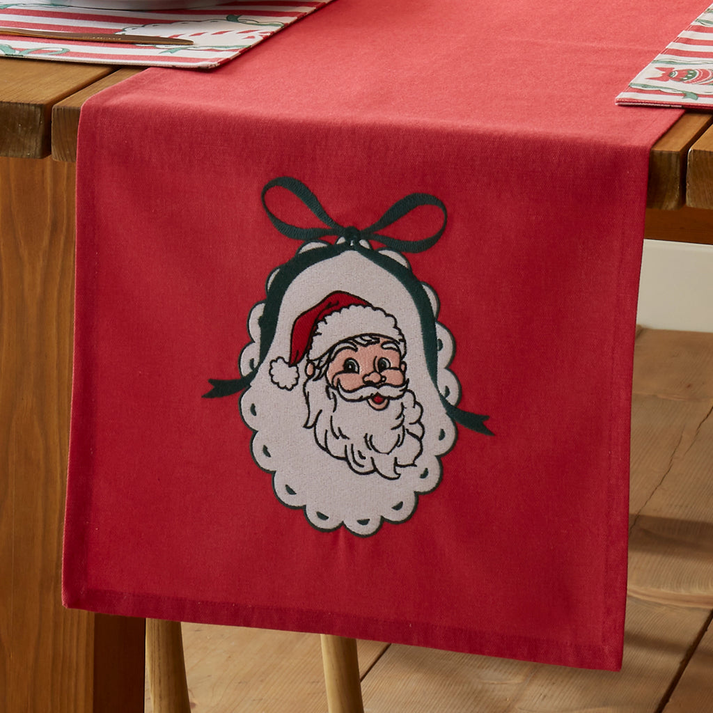 Catherine Lansfield Christmas Vintage Stripe Embroidered Cotton Table Runner in Red