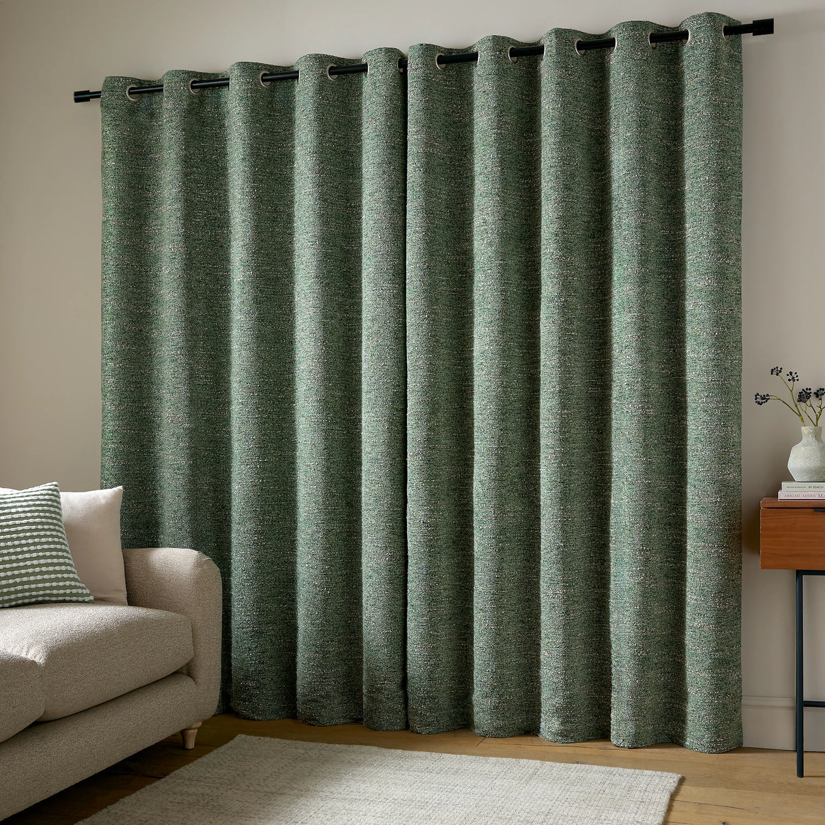 Catherine Lansfield Chunky Boucle Thermal Lined Eyelet Curtains in Green