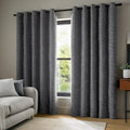 Catherine Lansfield Chunky Boucle Thermal Lined Eyelet Curtains in Charcoal Grey