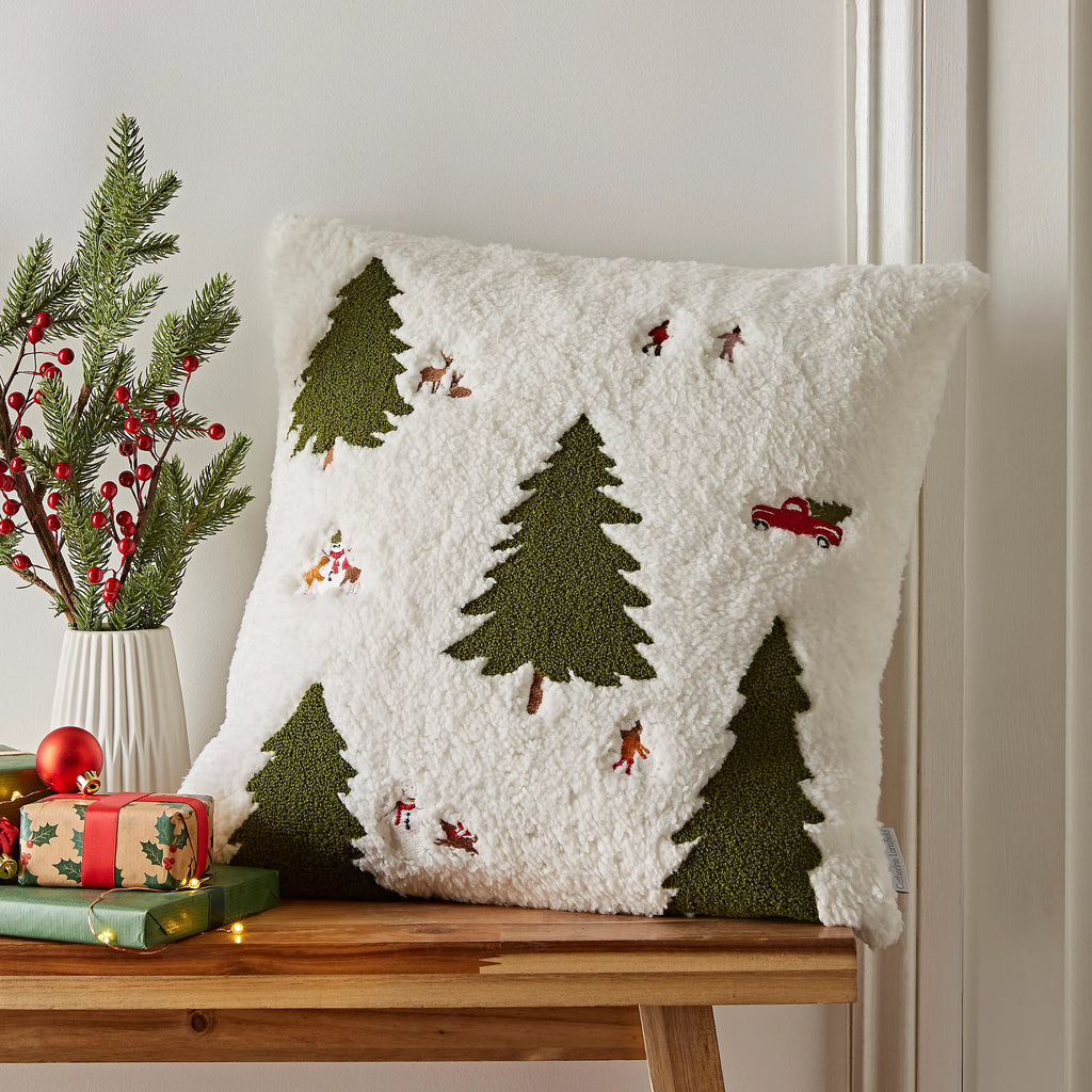 Catherine Lansfield Cosy Boucle Christmas Tree Cushion Neutral