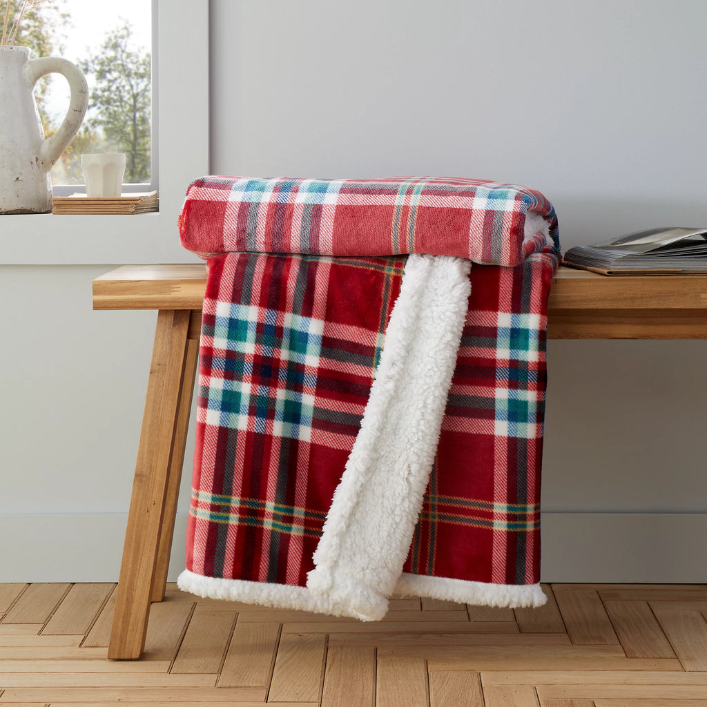 Catherine Lansfield Cosy Kelso Check Throw Red 130x170cm