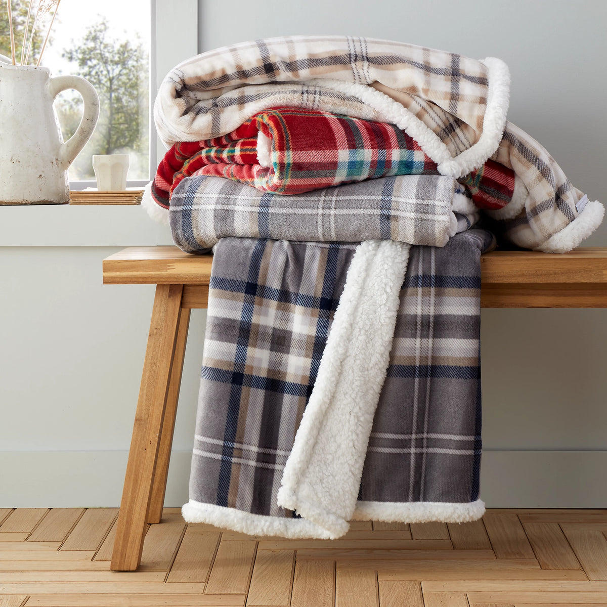Catherine Lansfield Cosy Kelso Check Throw Red 130x170cm