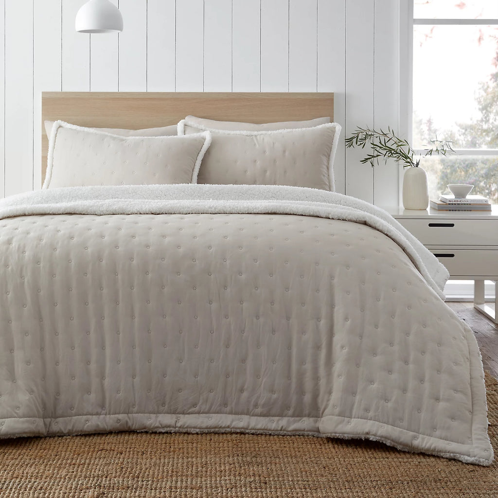 Catherine Lansfield Cosy Nori Sherpa Cream Bedspread 220x230cm