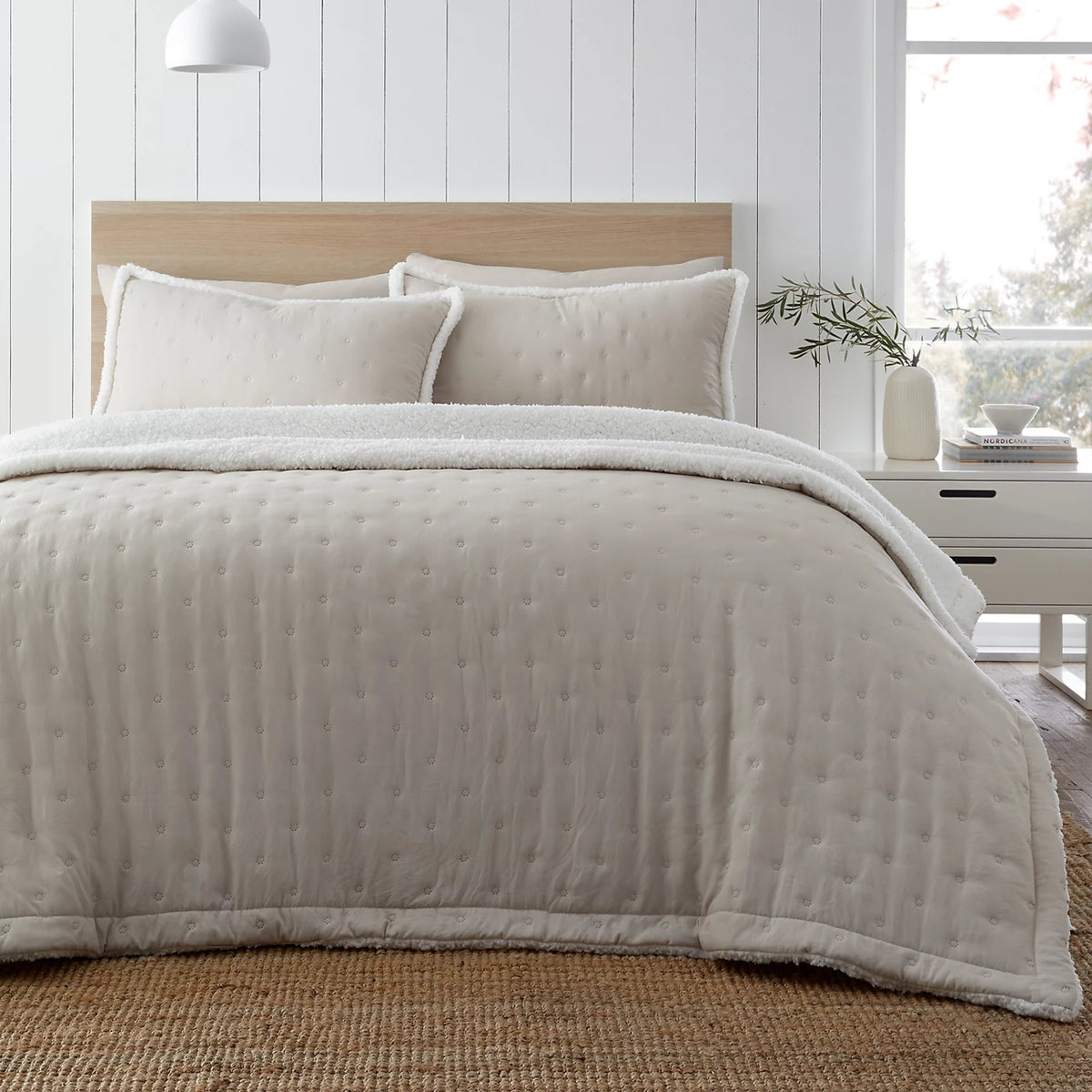 Catherine Lansfield Cosy Nori Sherpa Cream Bedspread 220x230cm