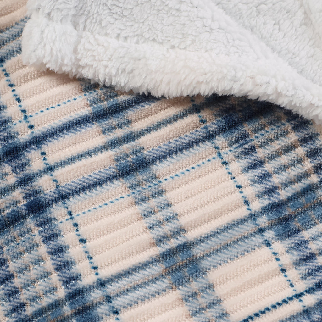 Catherine Lansfield Soft and Cosy Ribbed Check Sherpa Throw - Blue
