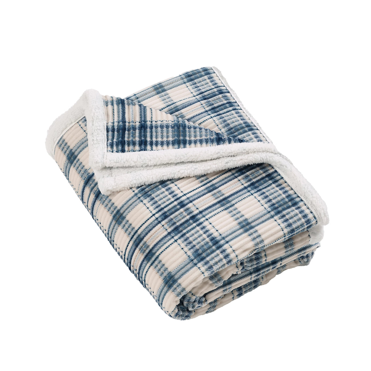 Catherine Lansfield Soft and Cosy Ribbed Check Sherpa Throw - Blue