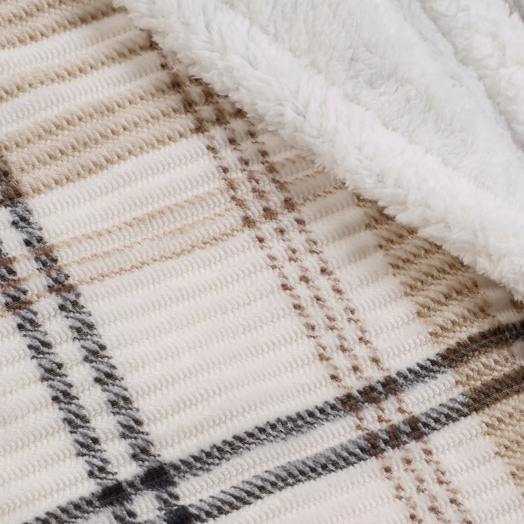 Catherine Lansfield Soft and Cosy Ribbed Check Sherpa Throw - Natural