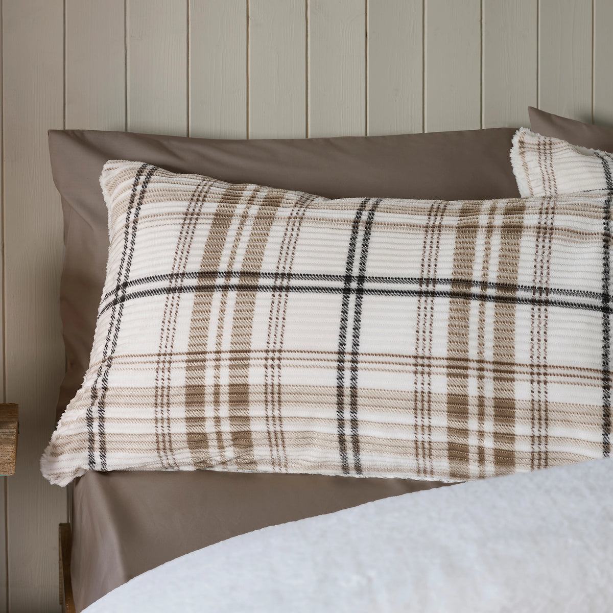 Catherine Lansfield Natural Soft and Cosy Ribbed Check Sherpa Duvet Cover Set