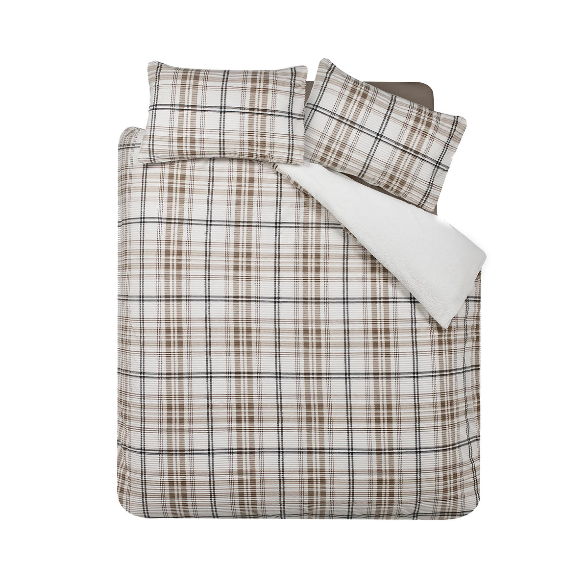 Catherine Lansfield Natural Soft and Cosy Ribbed Check Sherpa Duvet Cover Set