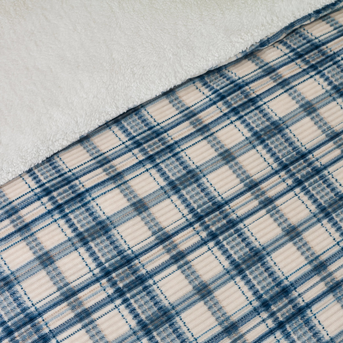 Catherine Lansfield Blue Soft and Cosy Ribbed Check Sherpa Duvet Cover Set