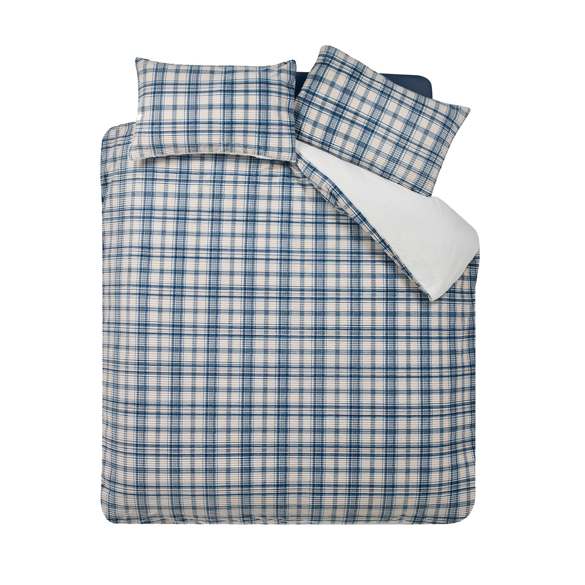 Catherine Lansfield Blue Soft and Cosy Ribbed Check Sherpa Duvet Cover Set