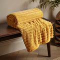 Catherine Lansfield Mustard Soft and Cosy Ribbed Faux Fur Throw