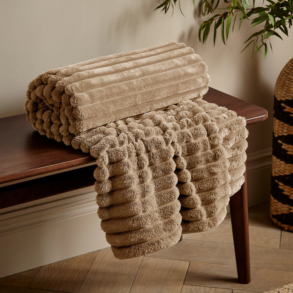 Catherine Lansfield Natural Soft and Cosy Ribbed Faux Fur Throw