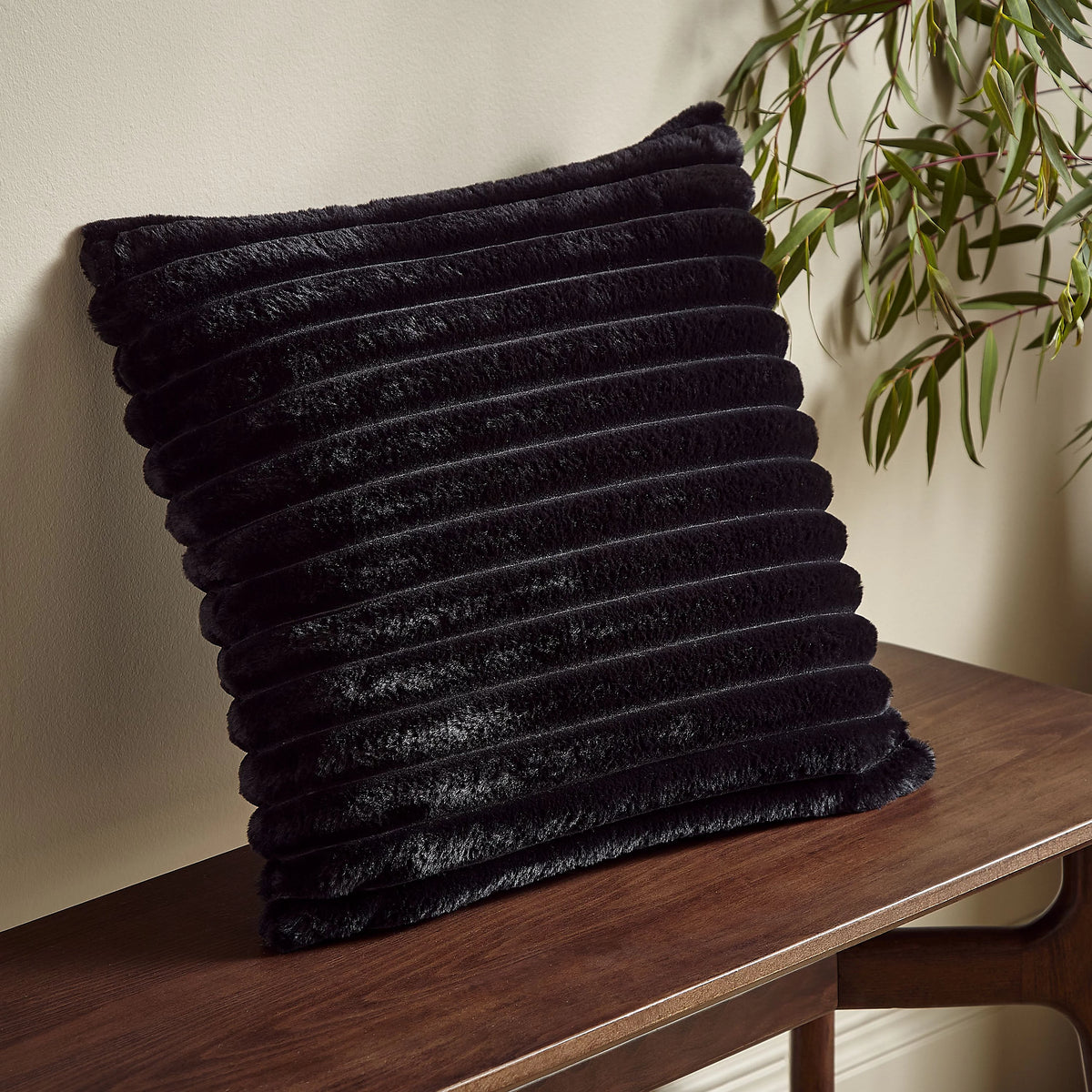 Catherine Lansfield Black Catherine Lansfield Soft and Cosy Ribbed Cushion