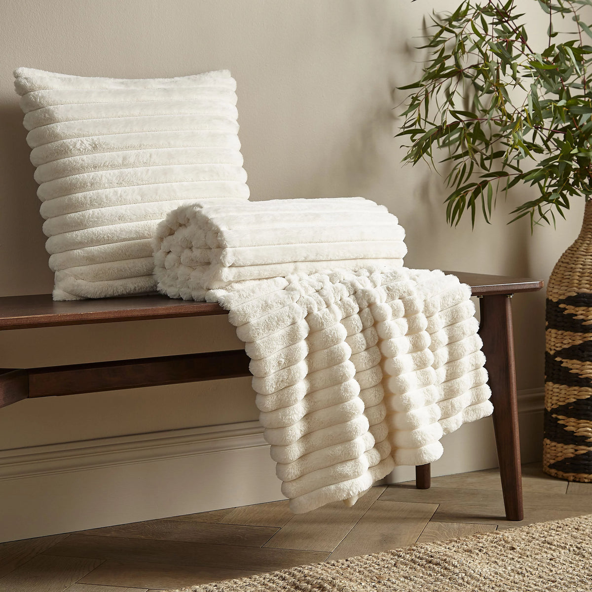 Catherine Lansfield Cream Catherine Lansfield Soft and Cosy Ribbed Cushion