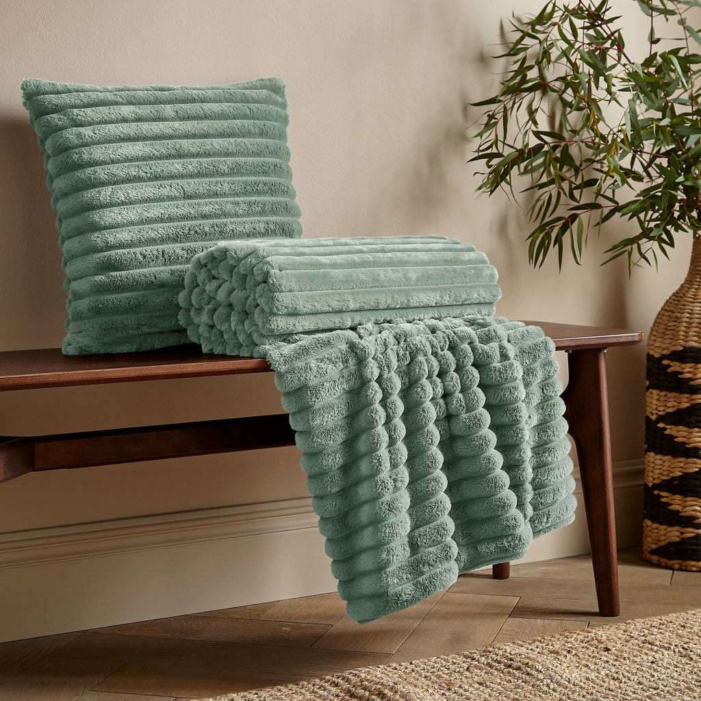 Catherine Lansfield Green Catherine Lansfield Soft and Cosy Ribbed Cushion