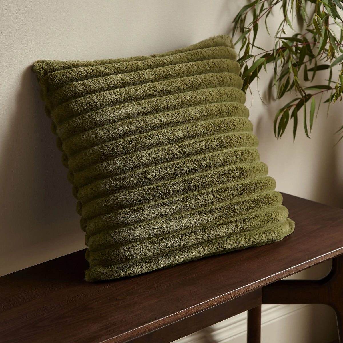 Catherine Lansfield Olive Green Catherine Lansfield Soft and Cosy Ribbed Cushion