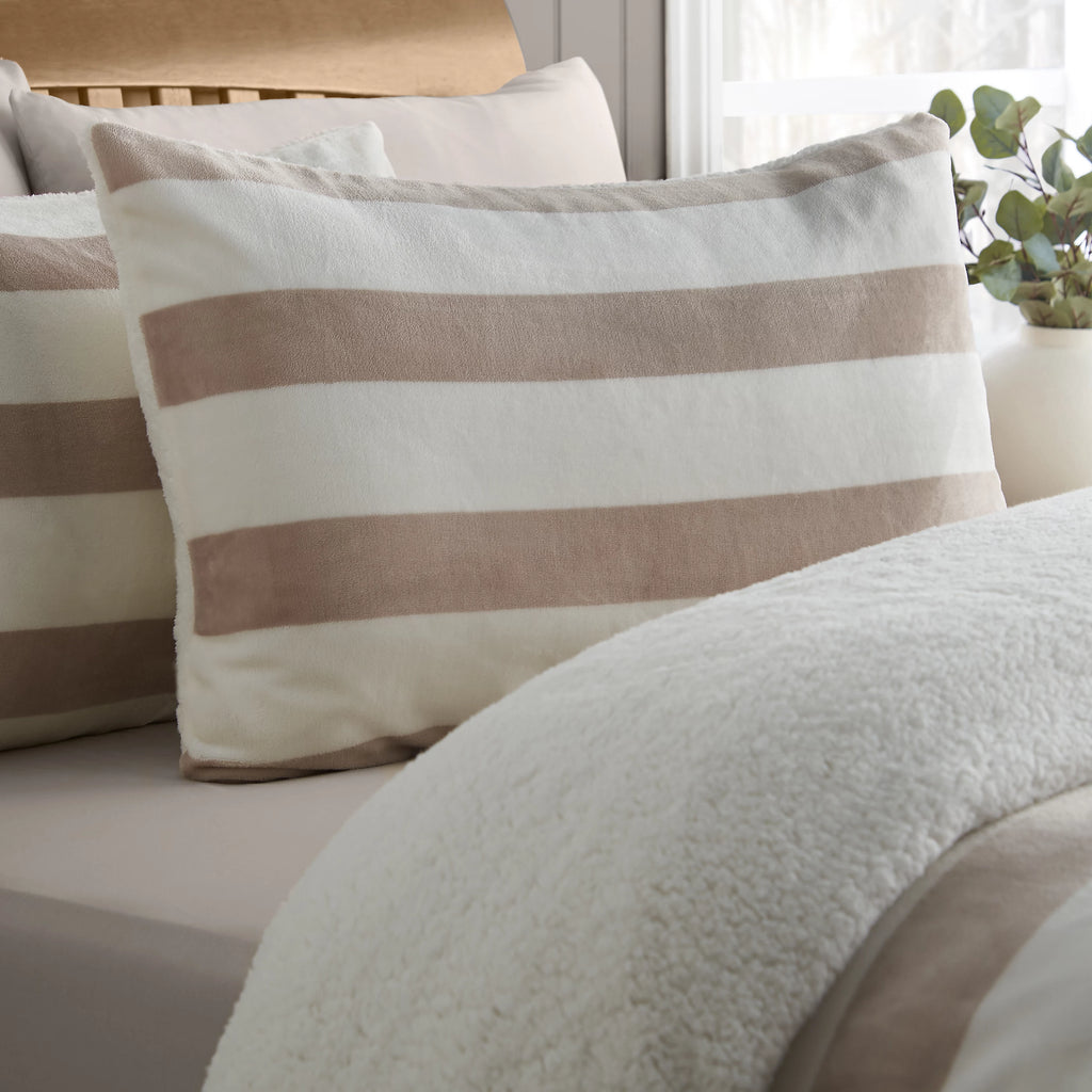 Catherine Lansfield Natural Cosy Sherpa Stripe Duvet Cover Set