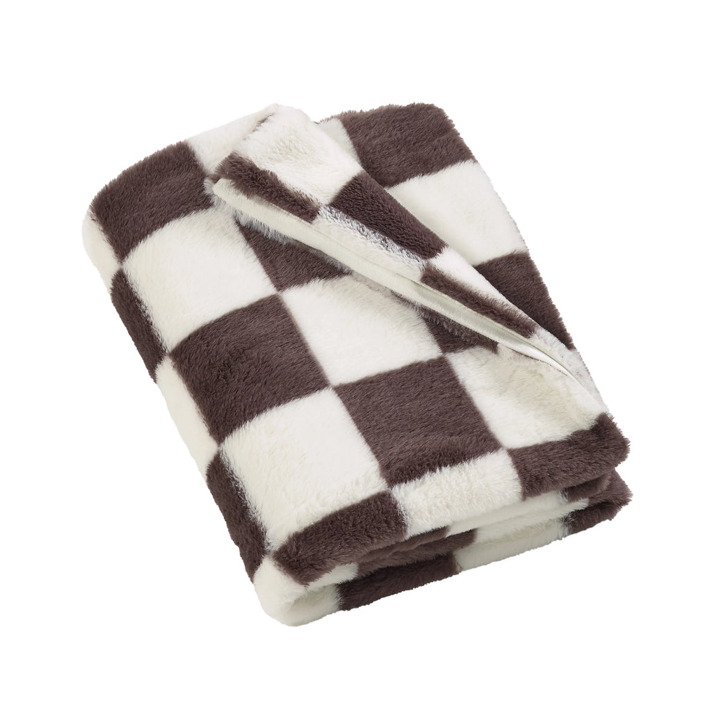 Catherine Lansfield Chocolate Cosy Soft Checkerboard Fleece Blanket Throw