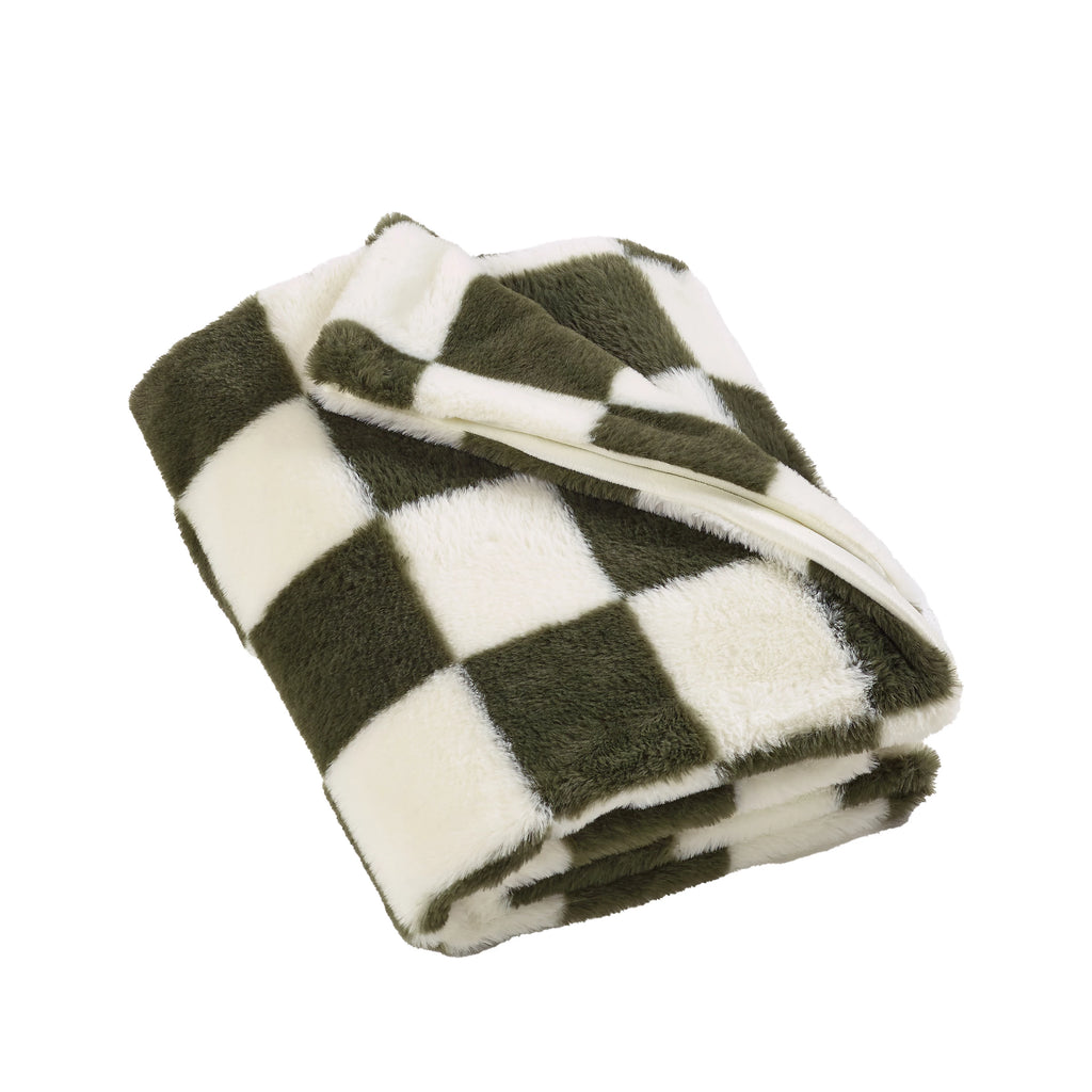 Catherine Lansfield Green Cosy Soft Checkerboard Fleece Blanket Throw
