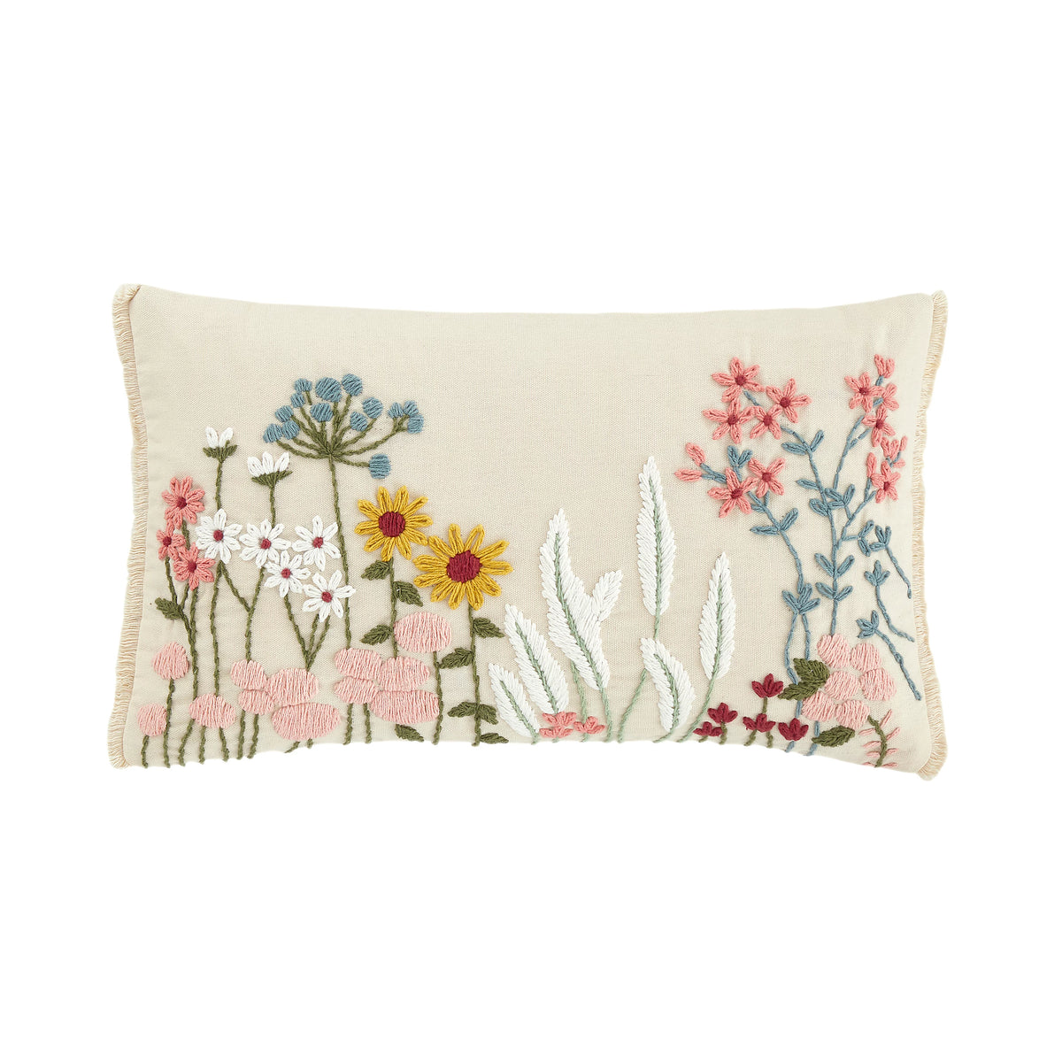 Catherine Lansfield Countryside Floral Embellished 30x50cm Cushion Natural
