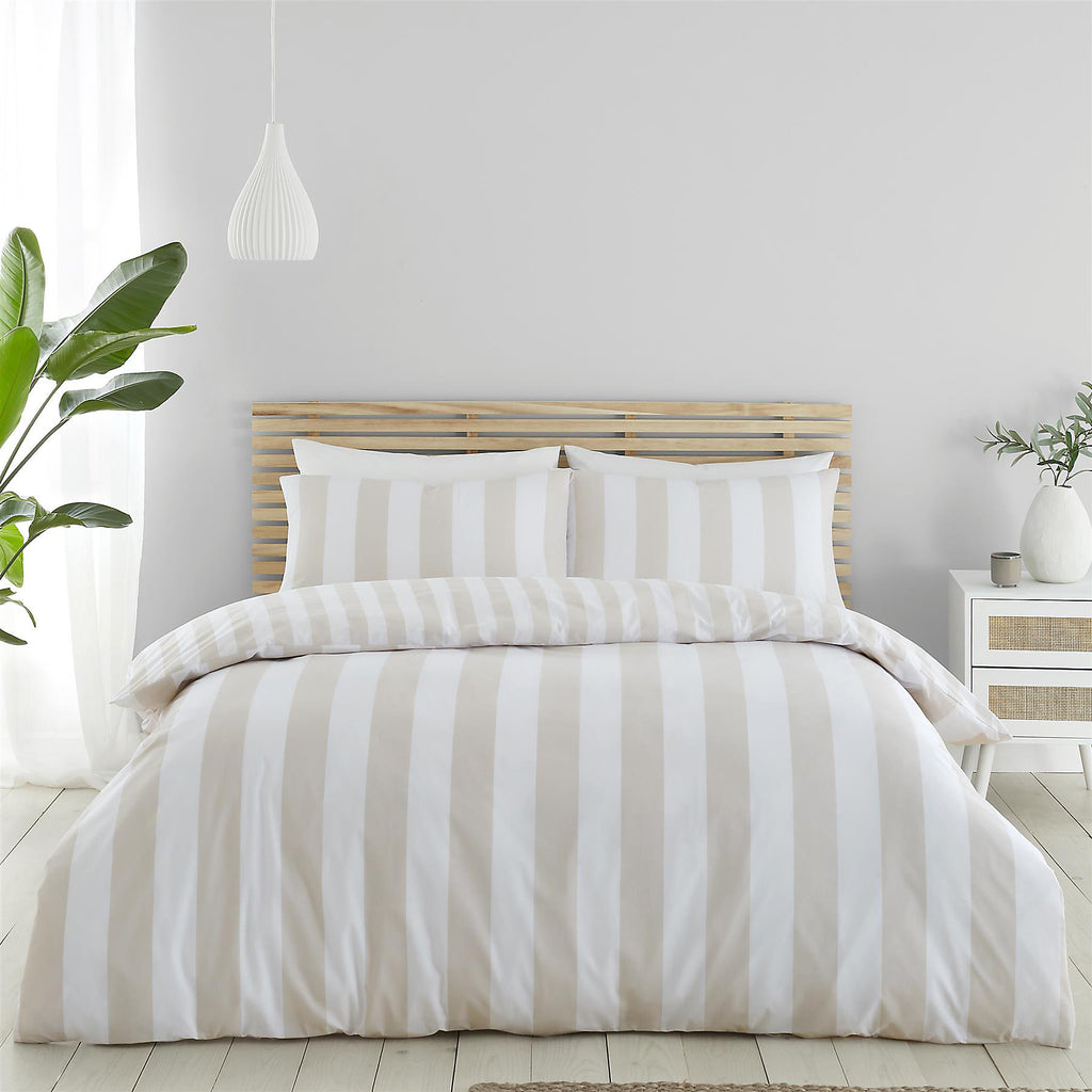 Catherine Lansfield Cove Stripe Natural Duvet Cover Set