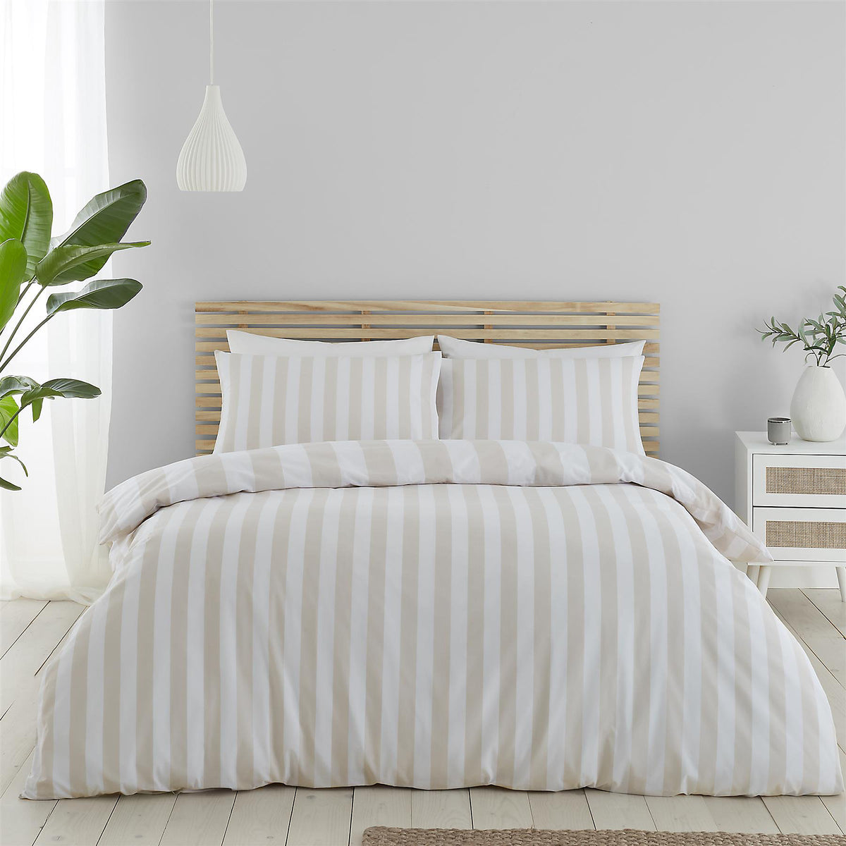 Catherine Lansfield Cove Stripe Natural Duvet Cover Set