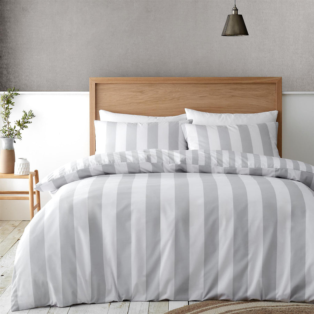 Catherine Lansfield Cove Stripe Silver Duvet Cover Set