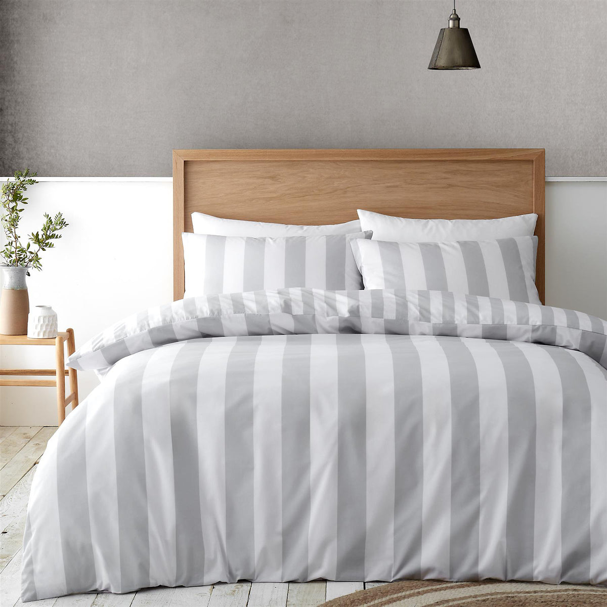 Catherine Lansfield Cove Stripe Silver Duvet Cover Set