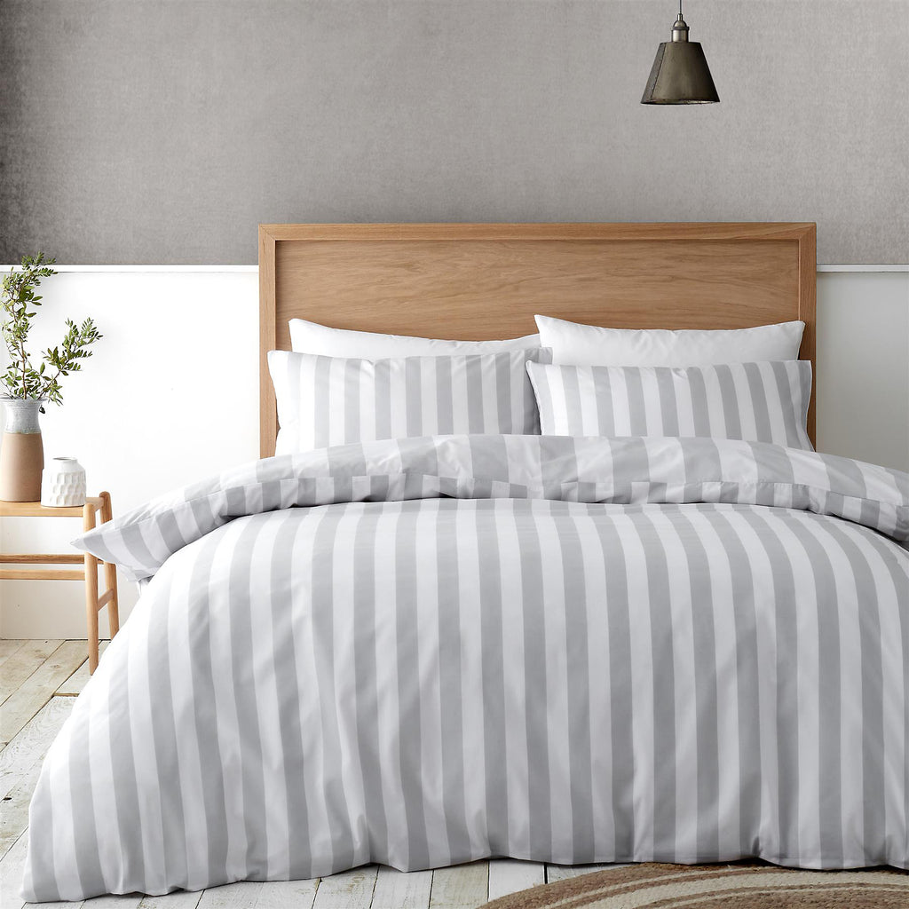 Catherine Lansfield Cove Stripe Silver Duvet Cover Set