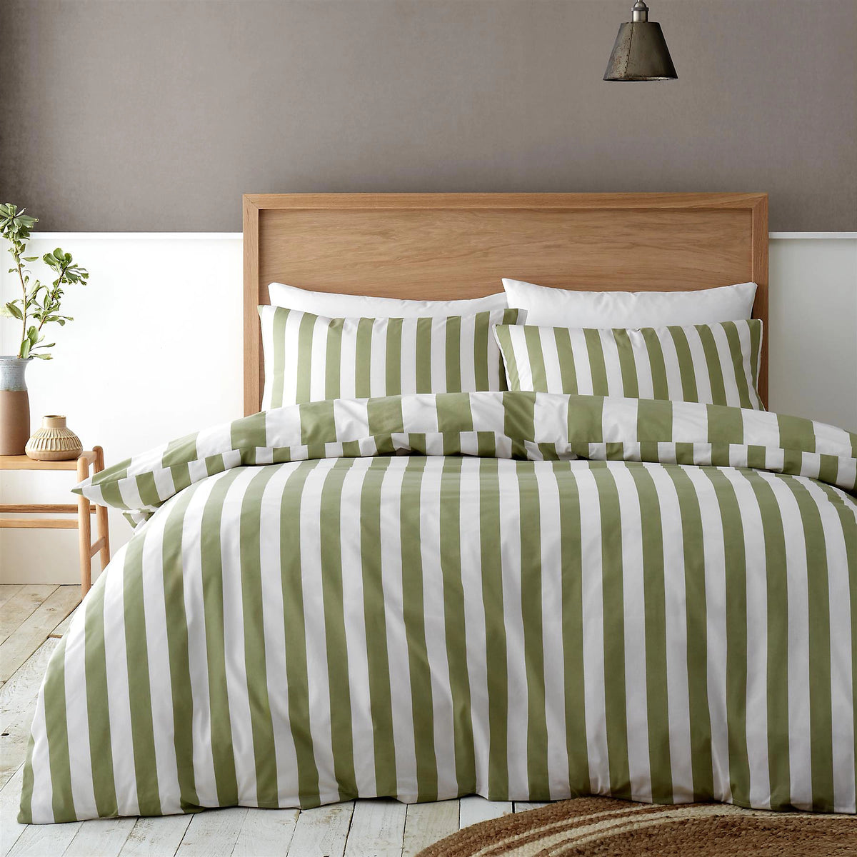 Catherine Lansfield Cove Stripe Green Duvet Cover Set