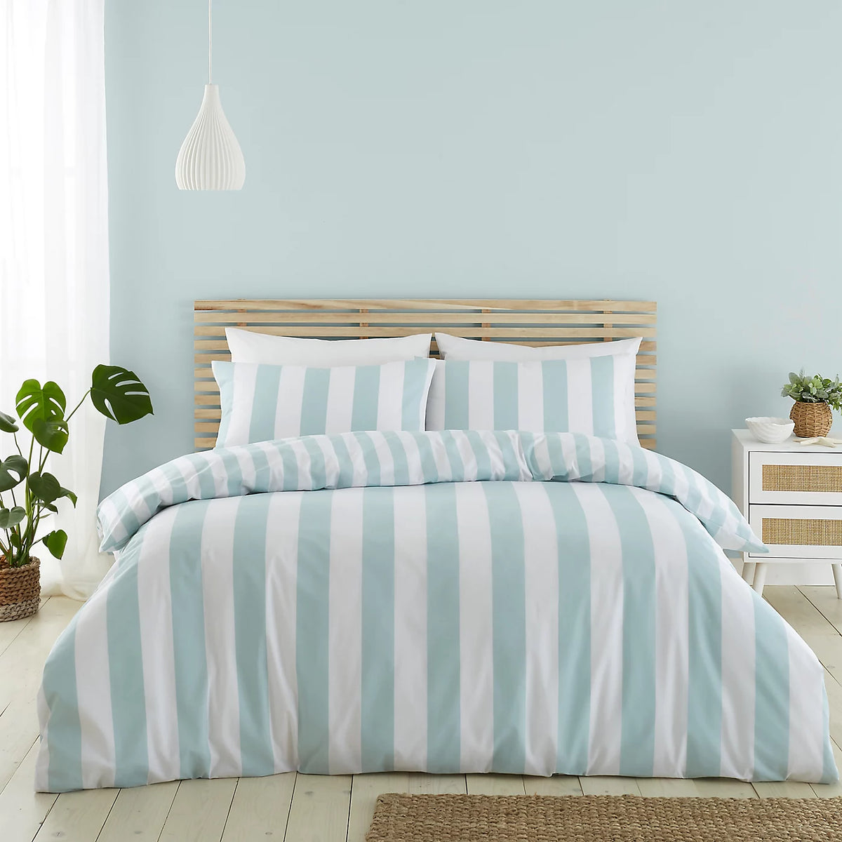 Catherine Lansfield Cove Stripe Duck Egg Blue Duvet Cover Set