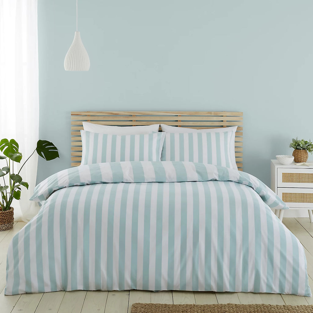 Catherine Lansfield Cove Stripe Duck Egg Blue Duvet Cover Set