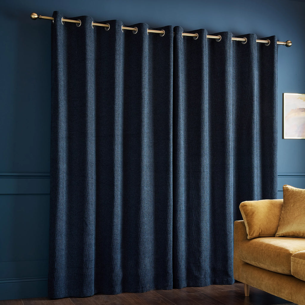 Catherine Lansfield Crinkle Chenille Dimout Eyelet Curtains in Blue