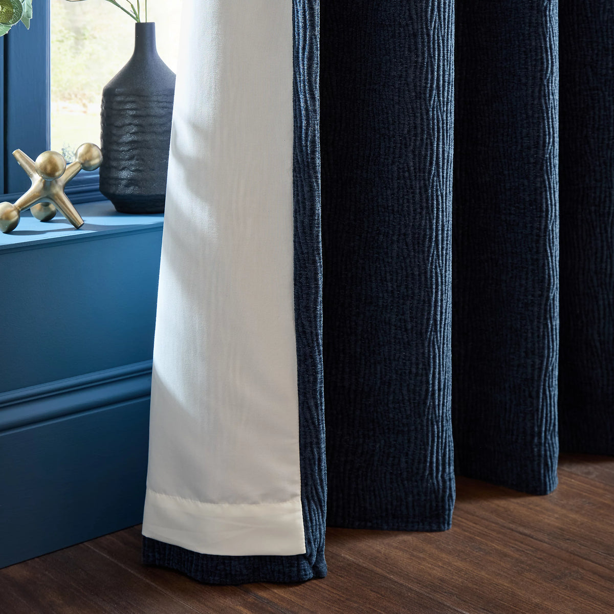Catherine Lansfield Crinkle Chenille Dimout Eyelet Curtains in Blue