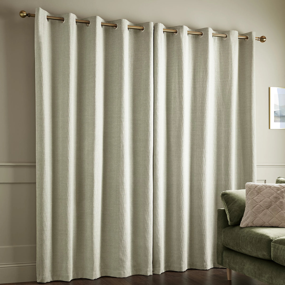 Catherine Lansfield Crinkle Chenille Dimout Eyelet Curtains in Natural