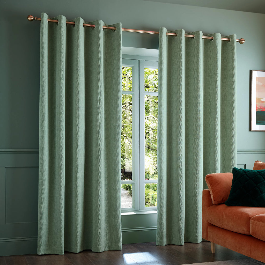 Catherine Lansfield Crinkle Chenille Dimout Eyelet Curtains in Green