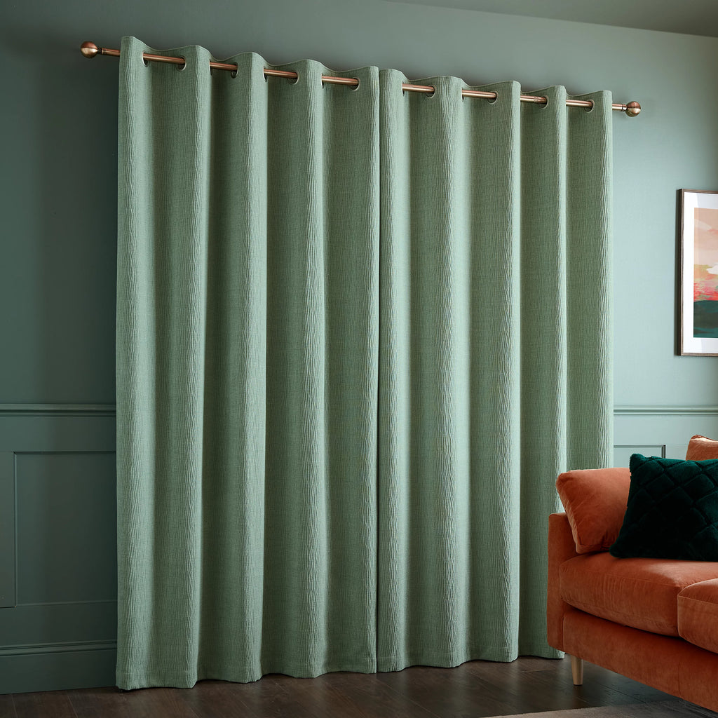 Catherine Lansfield Crinkle Chenille Dimout Eyelet Curtains in Green
