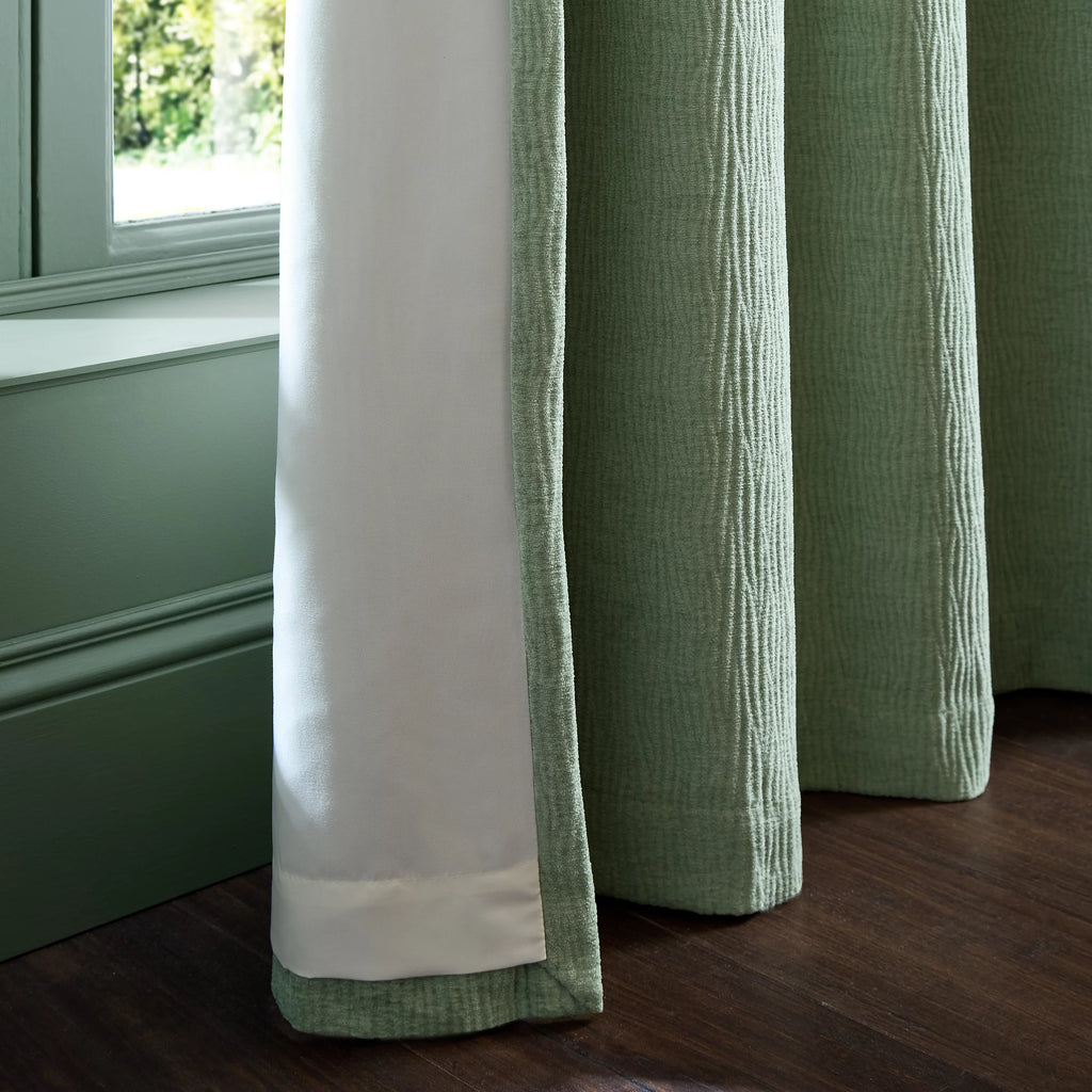 Catherine Lansfield Crinkle Chenille Dimout Eyelet Curtains in Green