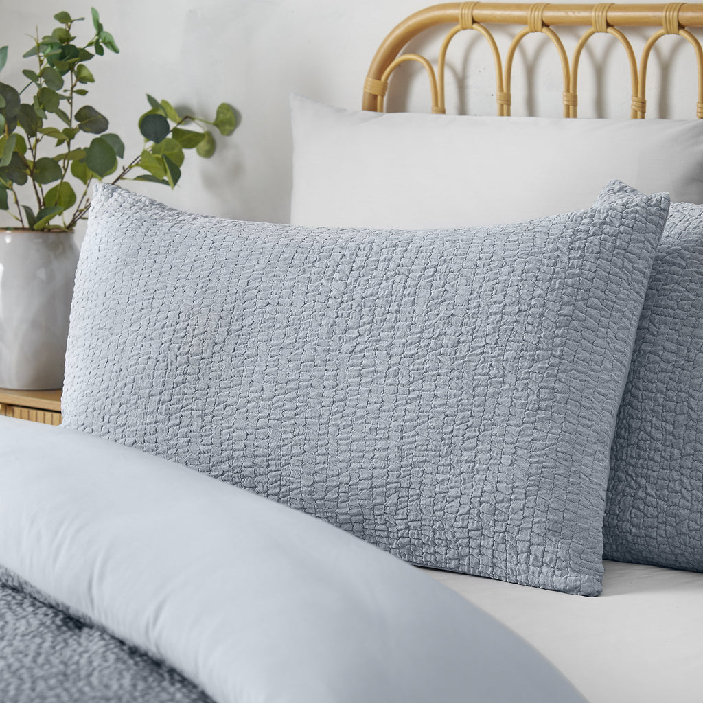 Catherine Lansfield Blue Crinkle Seersucker Duvet Cover Set