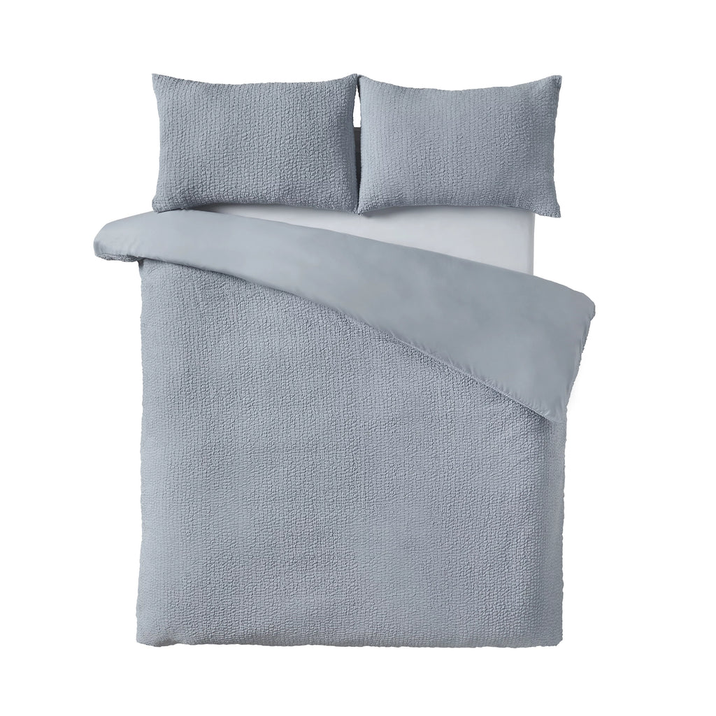 Catherine Lansfield Blue Crinkle Seersucker Duvet Cover Set