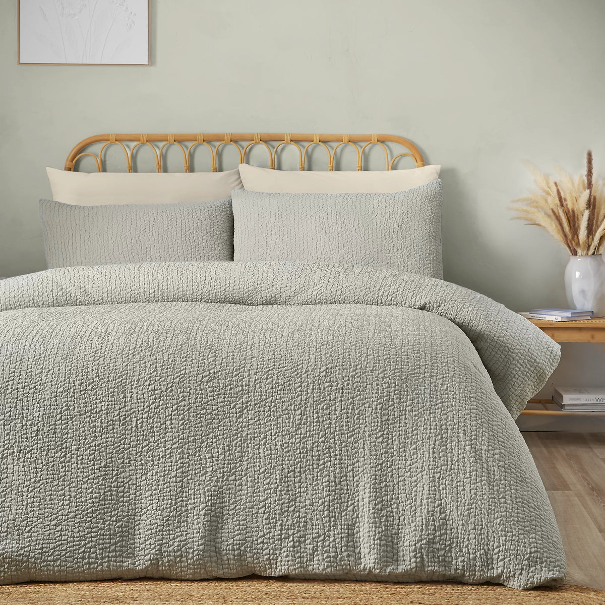 Catherine Lansfield Green Crinkle Seersucker Duvet Cover Set