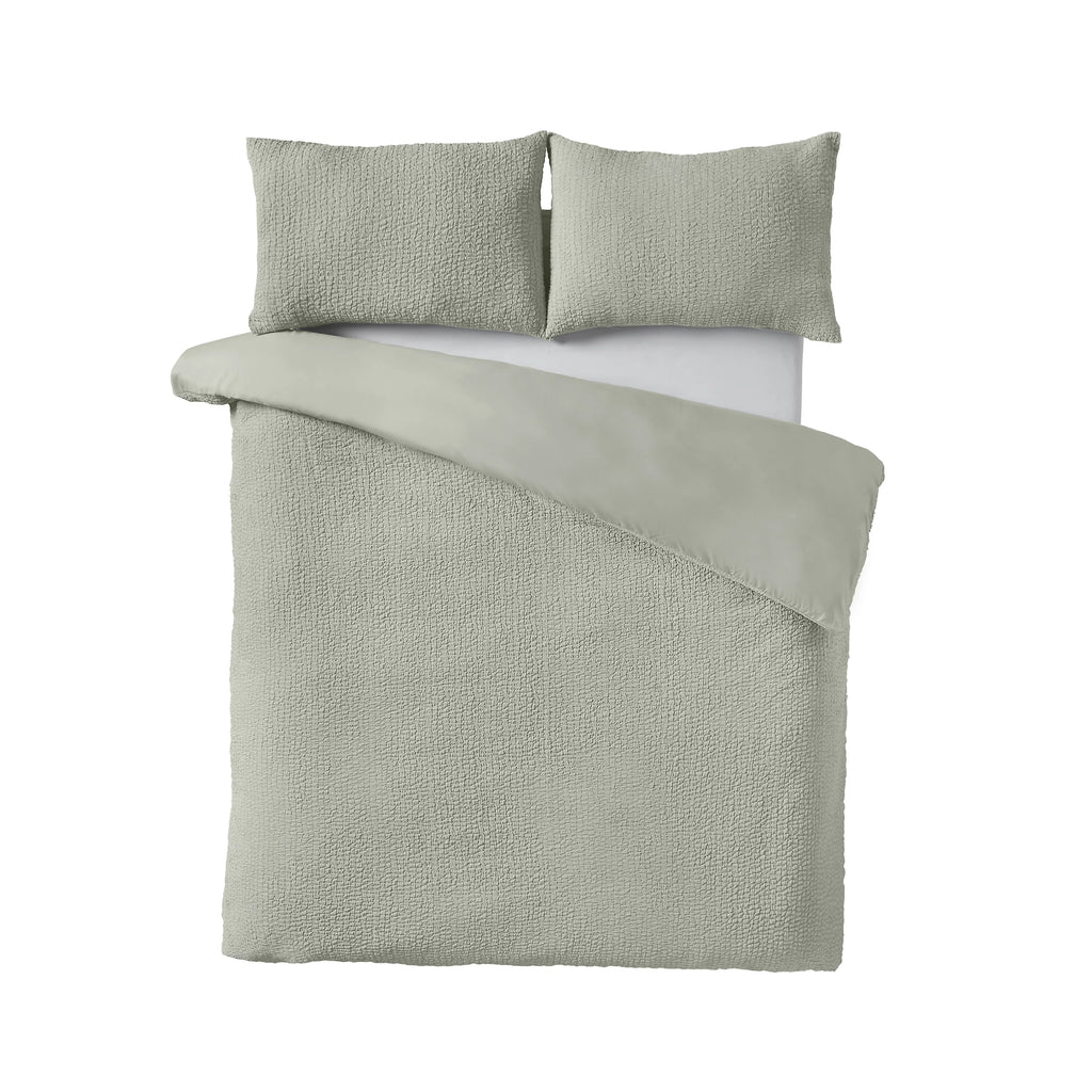 Catherine Lansfield Green Crinkle Seersucker Duvet Cover Set